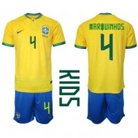 Brazil Marquinhos #4 Replica Home Minikit World Cup 2022 Short Sleeve (+ pants)